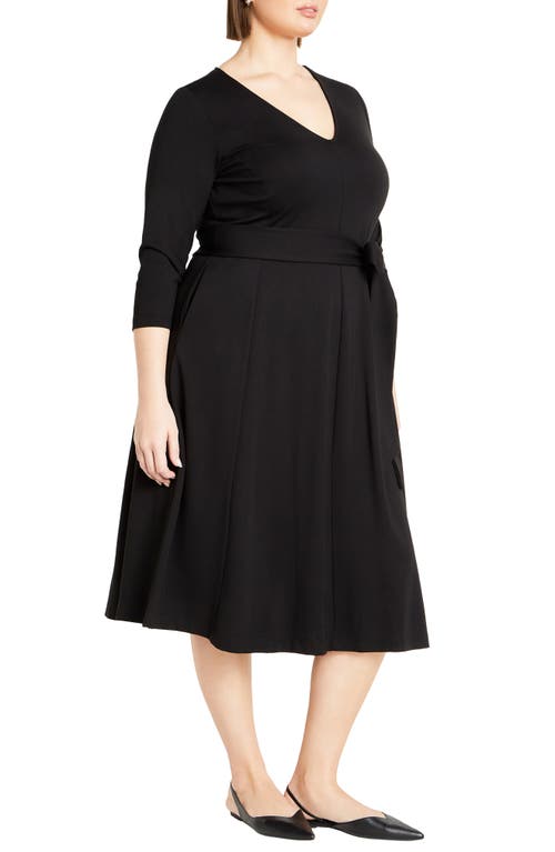 Shop City Chic Presley Tie Belt A-line Dress In Black