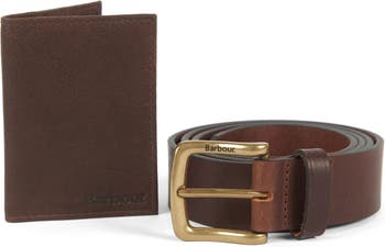 Barbour brown leather sale belt