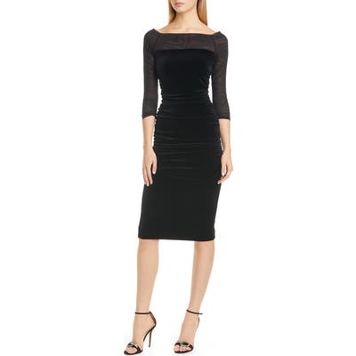 Chiara Boni La Petite Robe Loris Illusion Velvet Cocktail Dress, US / 44 IT - Black