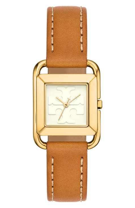 Tory Burch Collins Double-wrap Watch, Orange Leather/gold-tone, 32 Mm in  Metallic