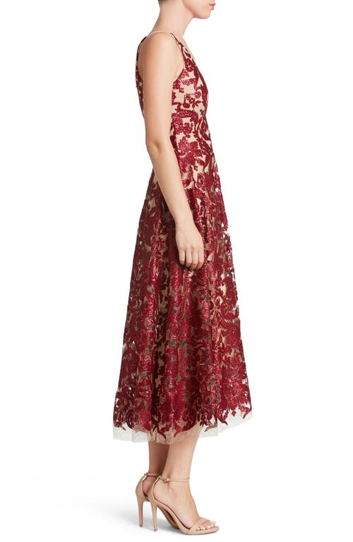 Dress The Population Blair Sequin Fit-&-flare Midi Dress In Berry,nude |  ModeSens