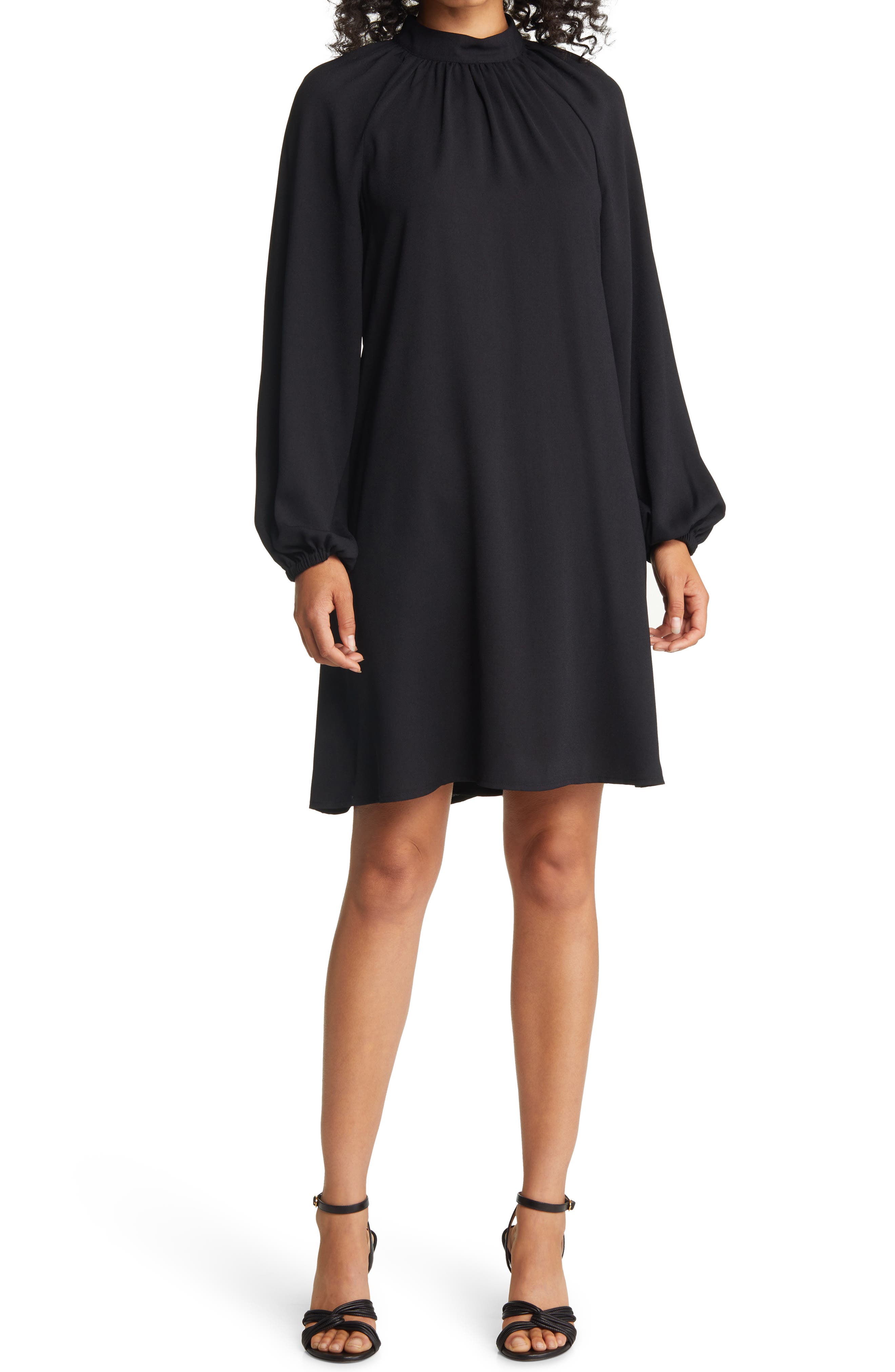 Halogen Mock Neck Long Sleeve Shift Dress in Black at Nordstrom, Size X-Small
