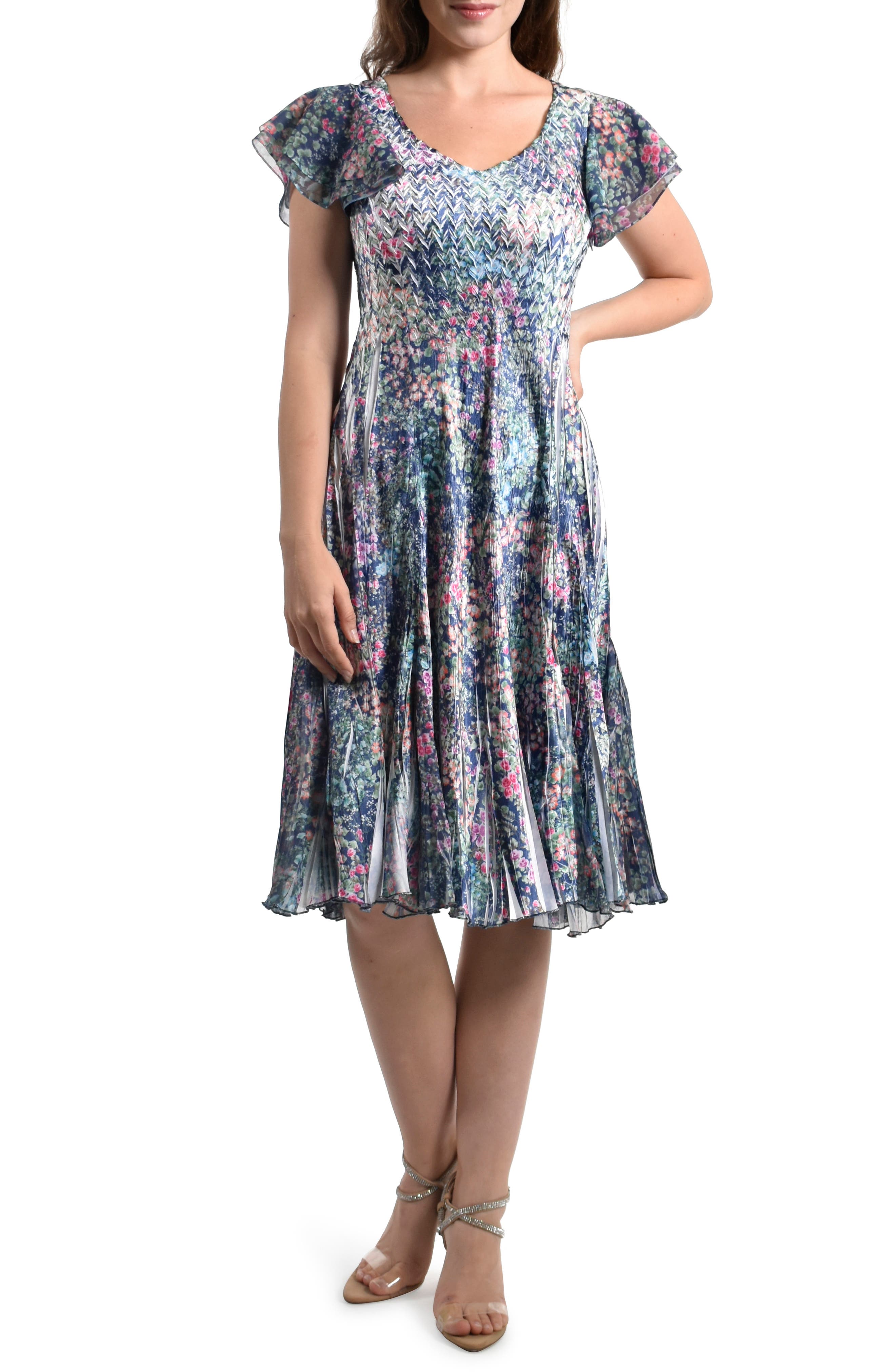 Komarov Floral Flutter Sleeve Charmeuse 