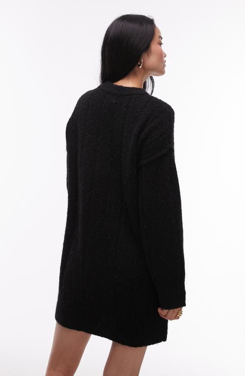 Shop Topshop Rib Long Sleeve Knit Mini Sweater Dress In Black