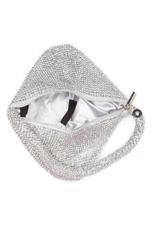 Jessica Mcclintock Staci Beaded Mesh Wristlet In 42n-silver