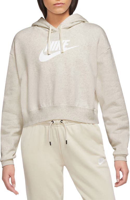 Nike Sportswear Club Fleece Crop Hoodie Sweatshirt In Oatmeal Heather/white