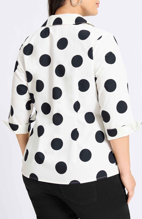Foxcroft Salina Polka Dot Cotton Wrap Shirt In White/black