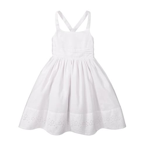 Hope & Henry Girls' Sleeveless Special Occasion Sun Dress With Bow Back Detail And Embroidery, Kids In White
