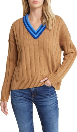 Tipped V Neck Sweater