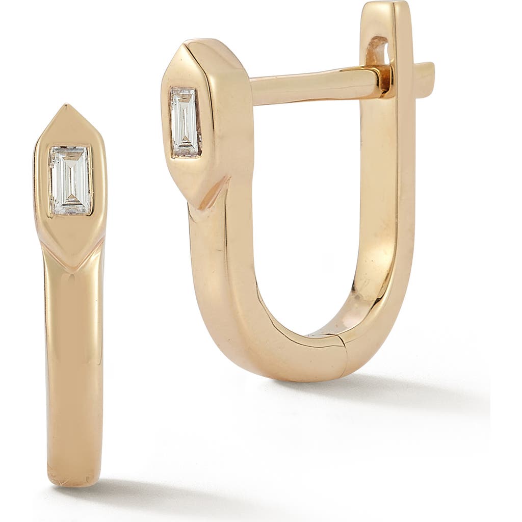 Dana Rebecca Designs Sadie Pearl Baguette Diamond Hexagonal Hoop Earrings in Yellow Gold