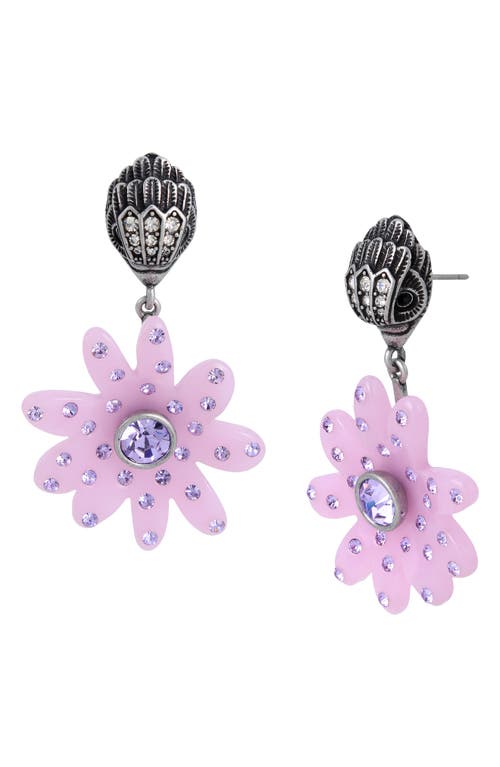 Eagle and Daisy Drop Earrings in Lilac Pink