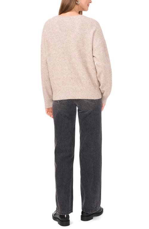Shop Vince Camuto Sequin Detail V-neck Sweater In Flax