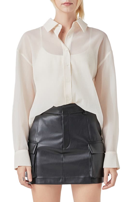 Shop Grey Lab Oversize Organza Long Sleeve Button-up Shirt In Off White