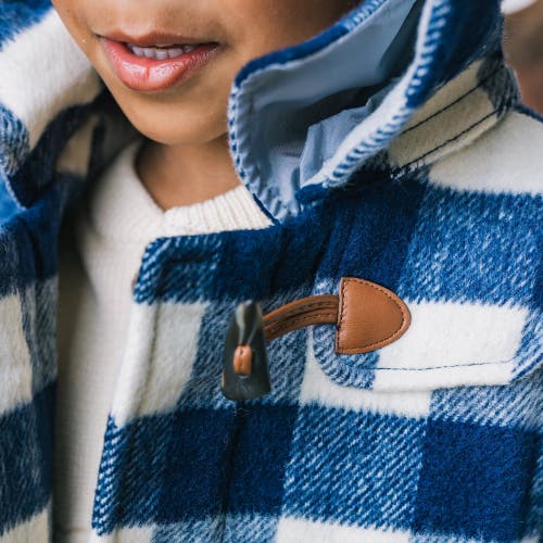 Shop Hope & Henry Boys' Toggle Duffle Coat, Kids In Navy And Ivory Buffalo Plaid