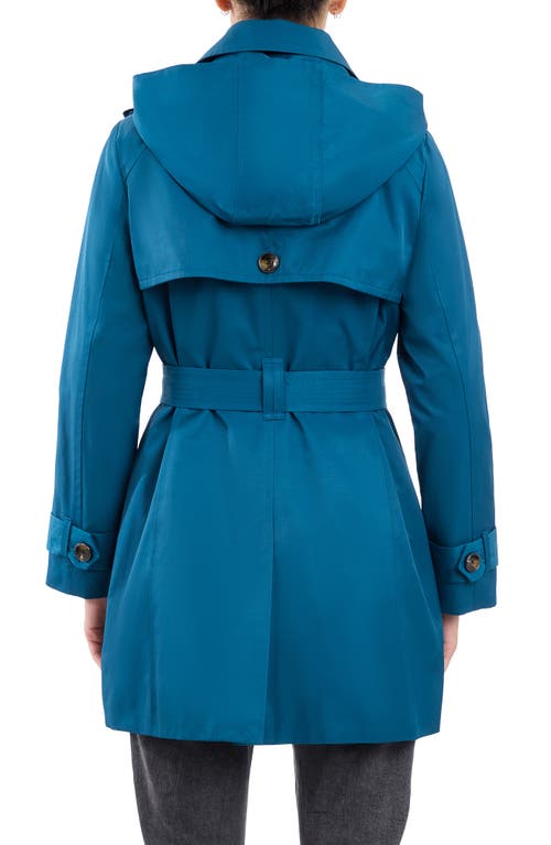 London Fog Hooded Double Breasted Cotton Blend Trench Coat In Peacock