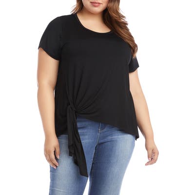 Plus Size Karen Kane Asymmetrical Side Tie Short Sleeve Top, Black