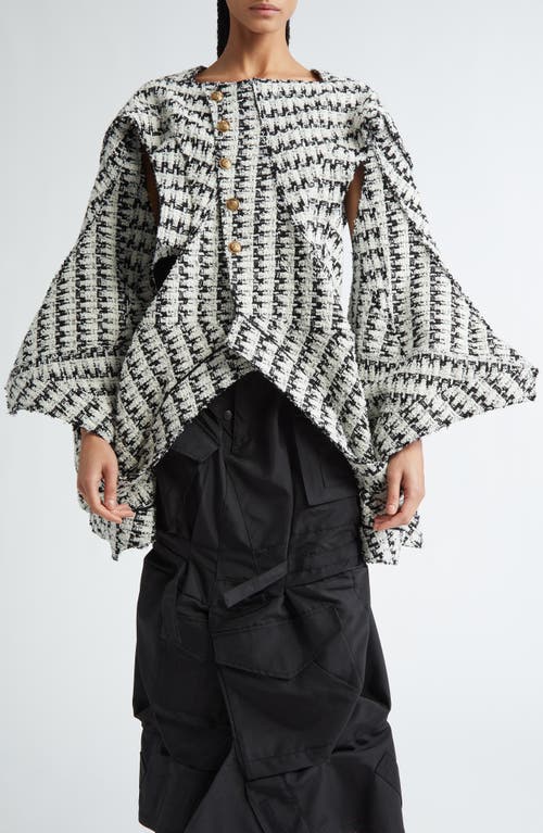 Junya Watanabe Asymmetric Double Breasted Tweed Cape Jacket in White/Black at Nordstrom, Size Medium