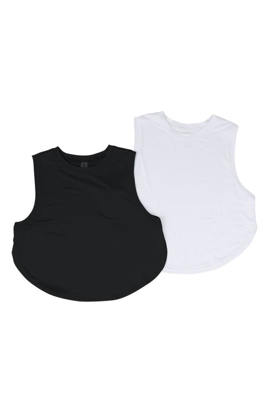 90 Degree By Reflex Super Soft Side Slit Hem Tank In White/black