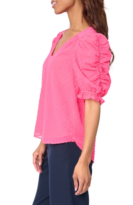 Gibsonlook Clip Dot Ruched Sleeve Chiffon Top In Bright Pink Rose