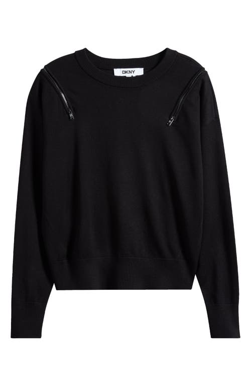 Dkny Zip Shoulder Sweater In Black