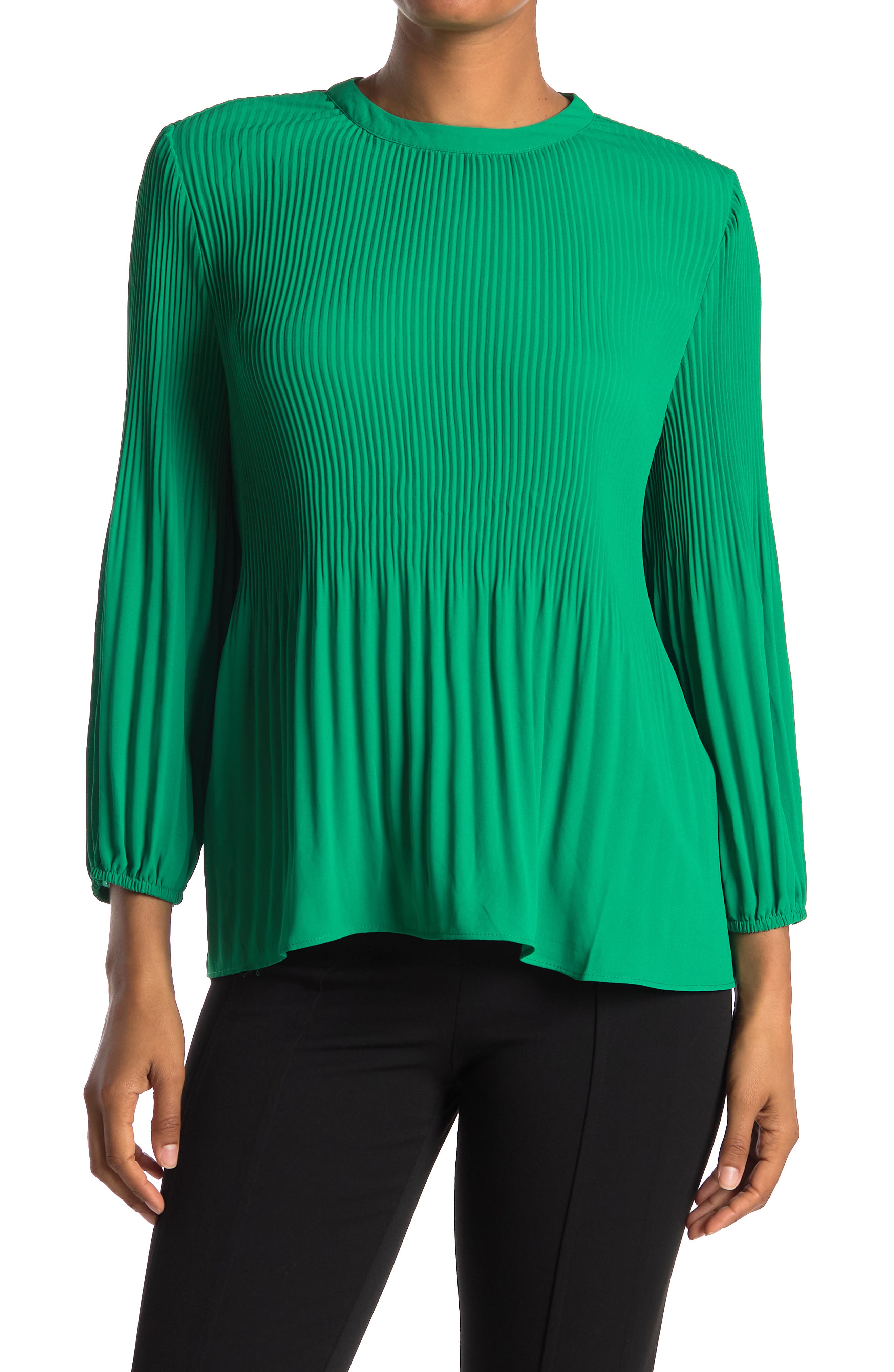 Adrianna Papell Pleated Georgette Crepe Blouse In Emerald