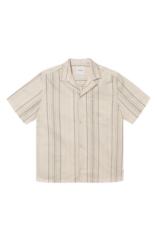 Shop Les Deux Leo Embroidered Stripe Camp Shirt In Light Ivory