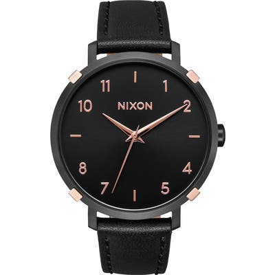 Nixon The Arrow Leather Strap Watch,