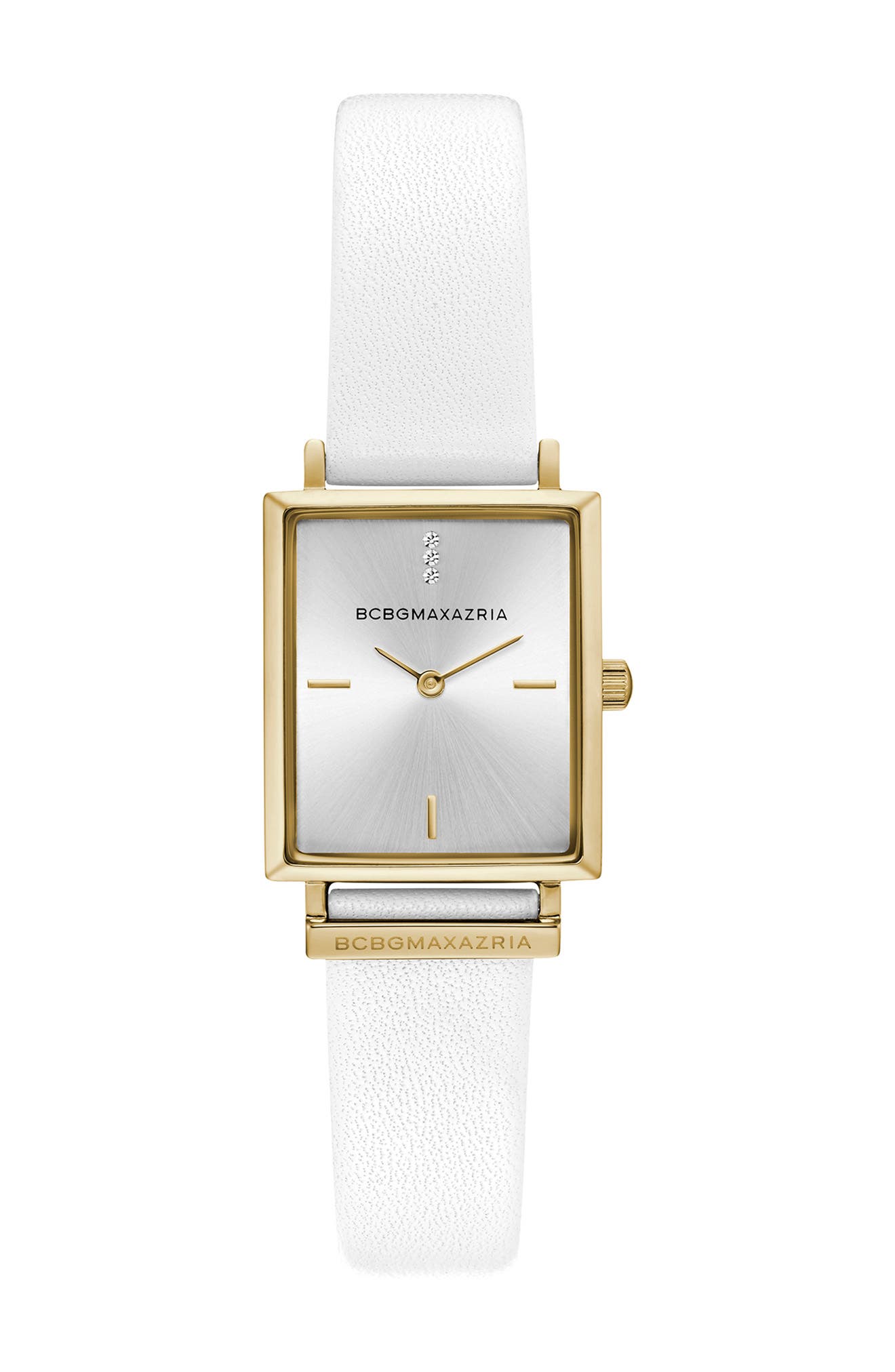 Bcbg Women's Crystal Embellished Leather Strap Watch In White