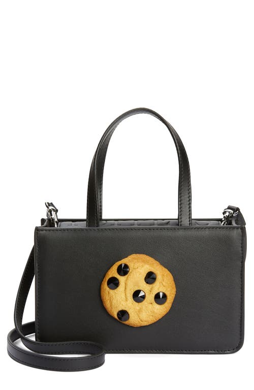 Jewel Cookie Leather Top Handle Bag in Black