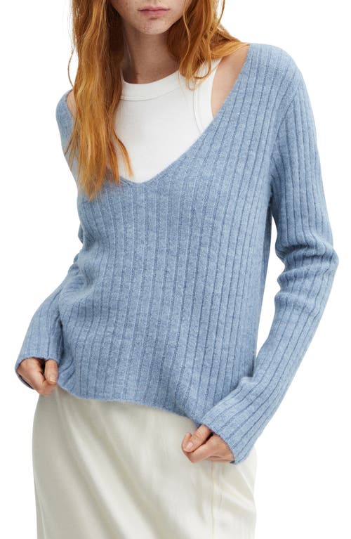 MANGO V-Neck Rib Sweater in Blue at Nordstrom, Size Medium