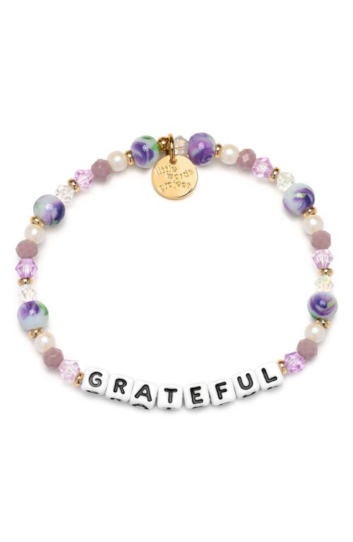 Little Words Project Grateful Beaded Stretch Bracelet in Purple Multi 