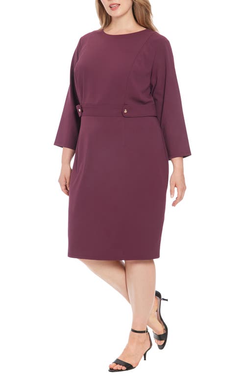 London Times Plus Size 3/4-sleeve Tab-waist Sheath Dress In Eggplant