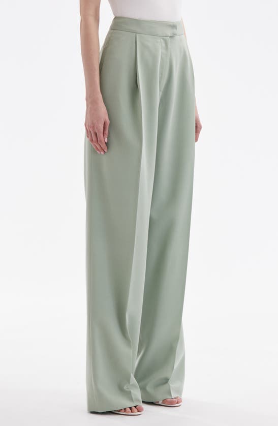 Shop Oscar De La Renta Wide Leg Stretch Silk Georgette Pants In Eucalyptus