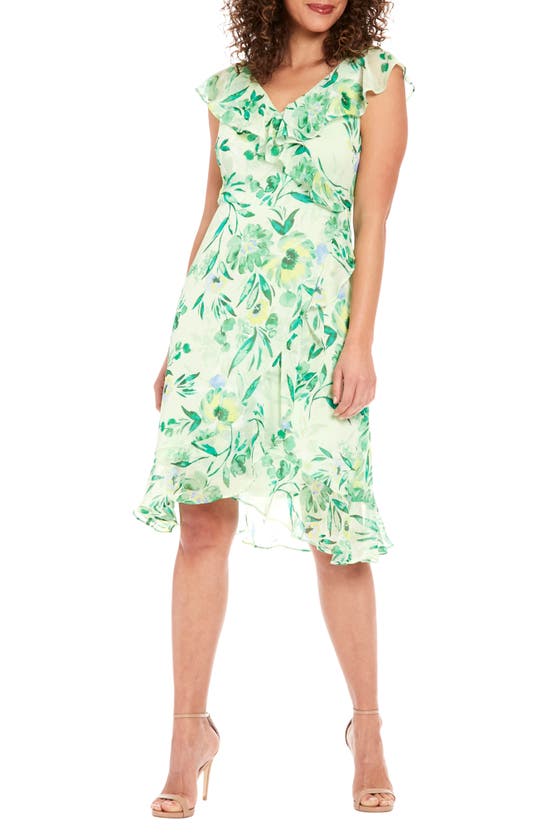 London Times Ruffle Wrap Midi Dress In Green