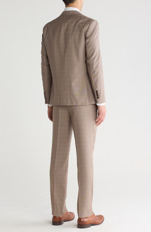 Shop Gino Vitale Slim Fit Check Three Piece Suit In Light Brown