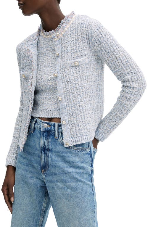 MANGO Jewel Button Tweed Jacket in Sky Blue at Nordstrom, Size Medium