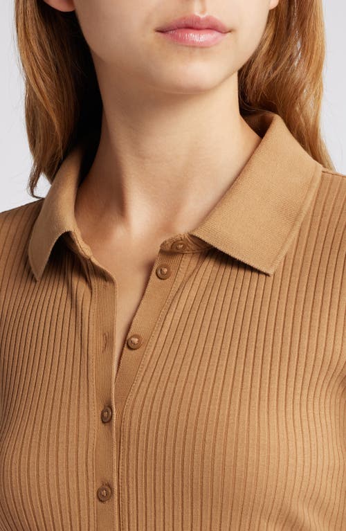 Treasure & Bond Long Sleeve Cotton Blend Rib Sweater Dress In Brown Bear