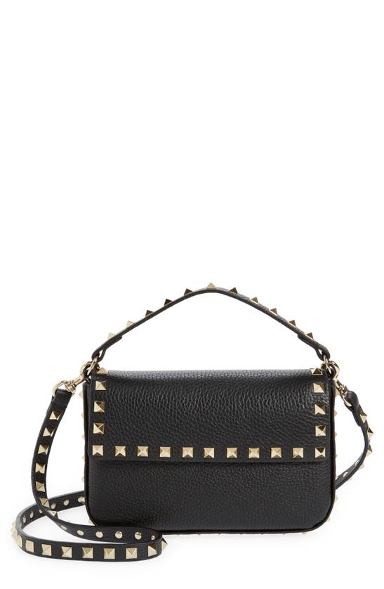 Rockstud Leather Crossbody Pouch In Nero