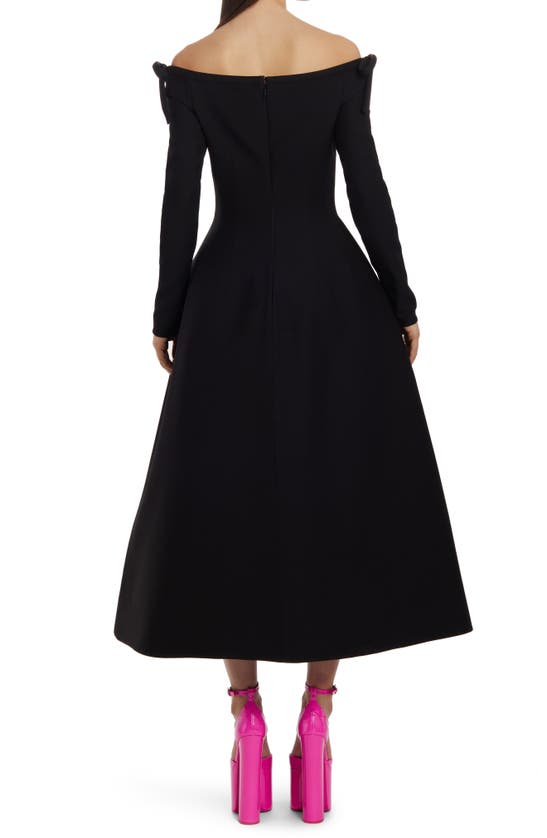 Valentino Bow-detail Off-shoulder Crepe Midi Dress In Black