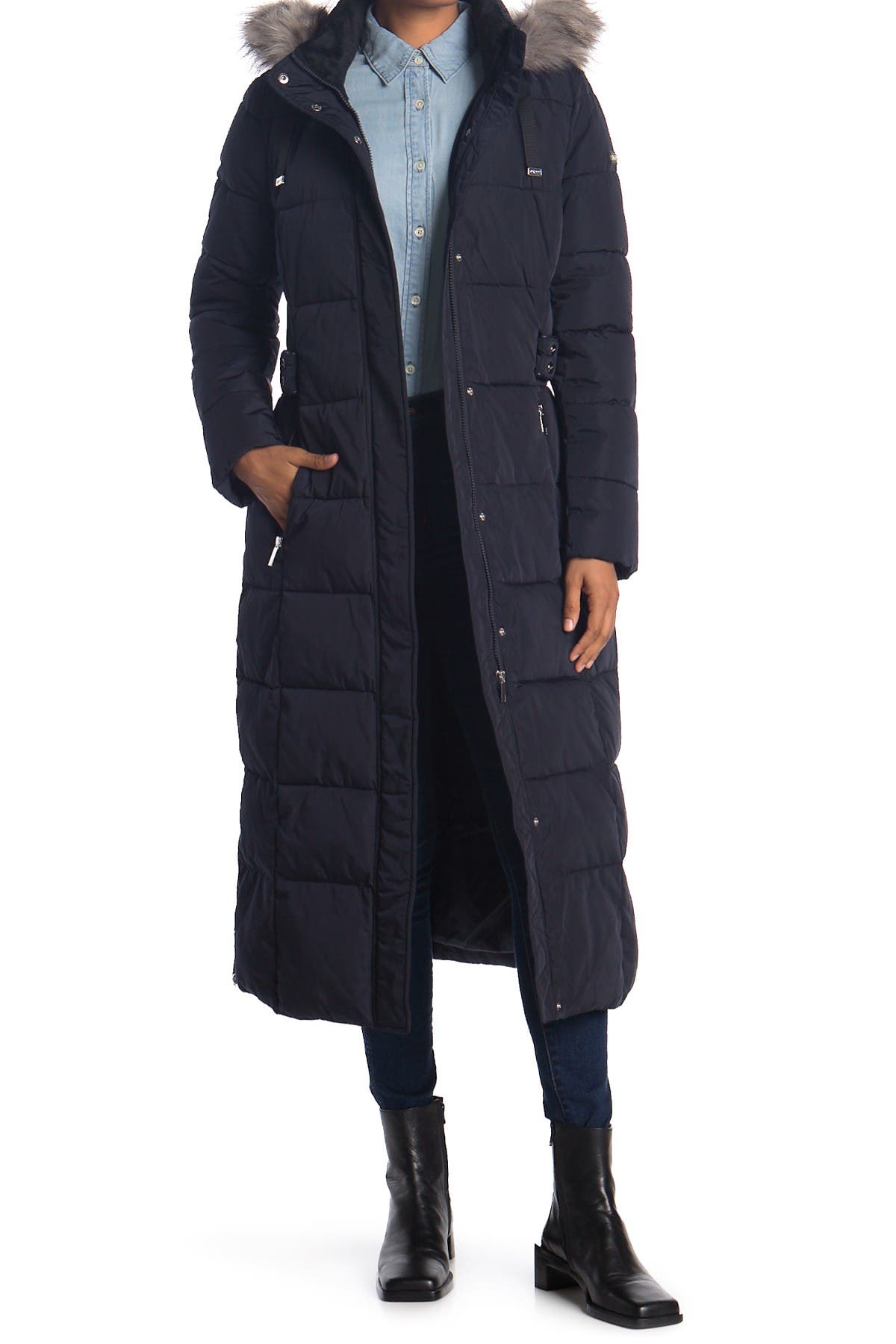 donna karan long puffer coat