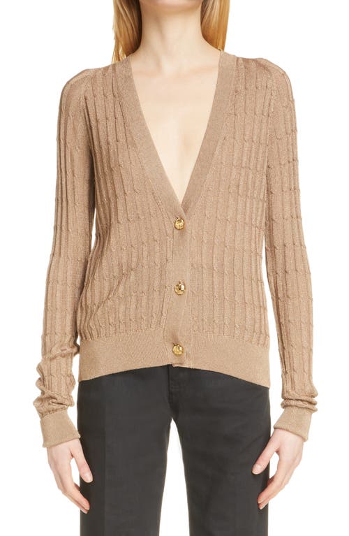 Yves Saint Laurent Fitted Cable Stitch Cardigan in Dore