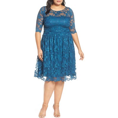 Plus Size Kiyonna Luna Lace A-Line Dress, Blue