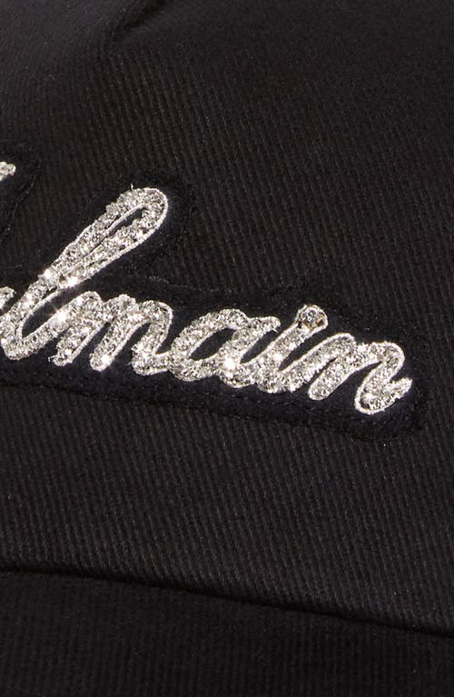 Shop Balmain Logo Appliqué Cotton Twill Baseball Cap In Black/crystal