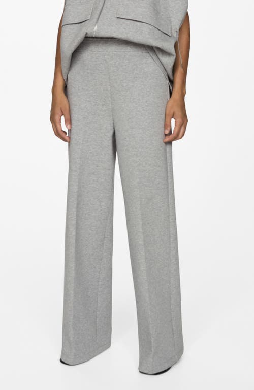 Mango High Waist Wide Leg Pants In Medium Heather Grey