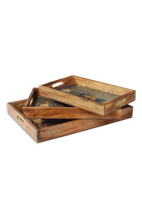 Tiramisu Rectangular Resin & Wood Decorative Tray Set In Brown/gold