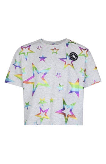 Converse Kids' Rainbow Star Graphic T-shirt In Lunar Rock Heather