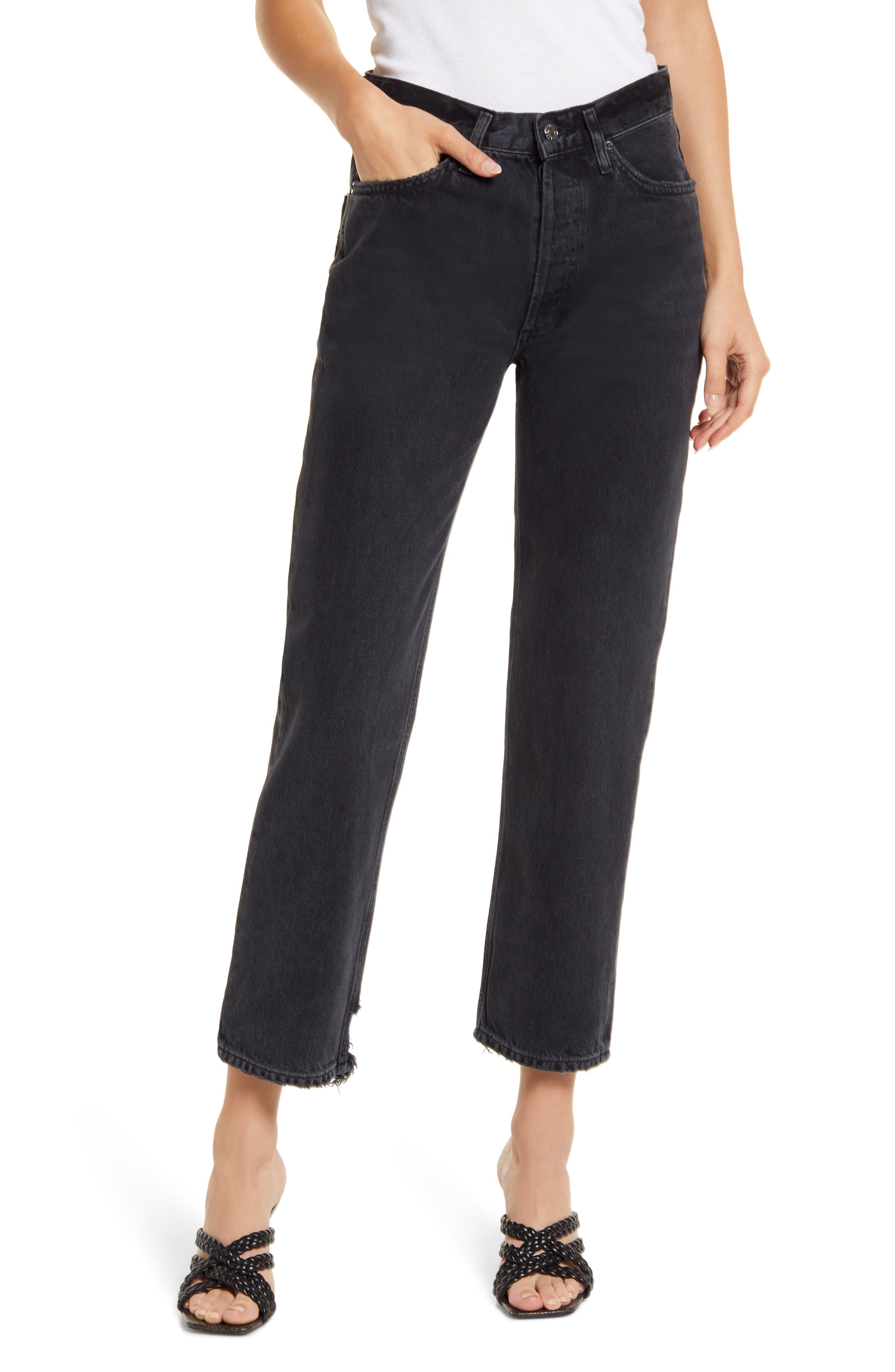 AGOLDE Women's Lana High Waist Ankle Straight Leg Jeans in Rhyme Whsd Blk at Nordstrom, Size 32