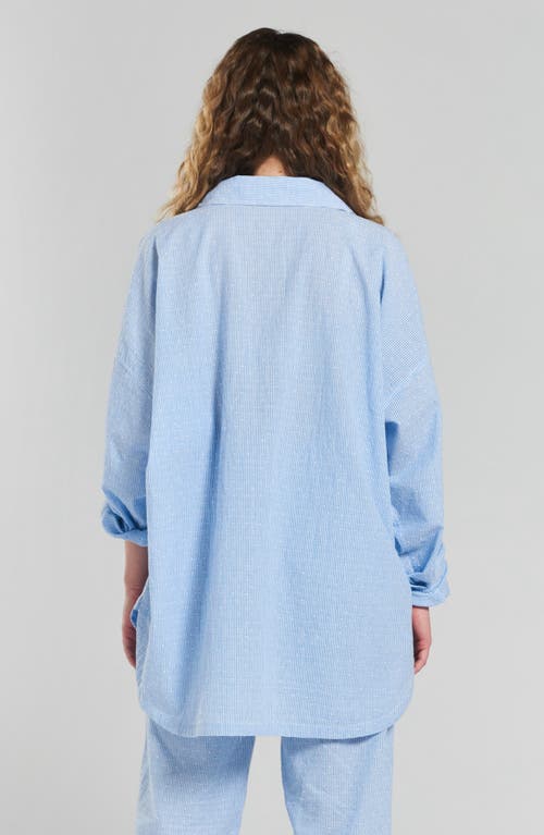 Shop Peachaus Yew Striped Ethical-cotton Pajama Shirt In Mountain Blue