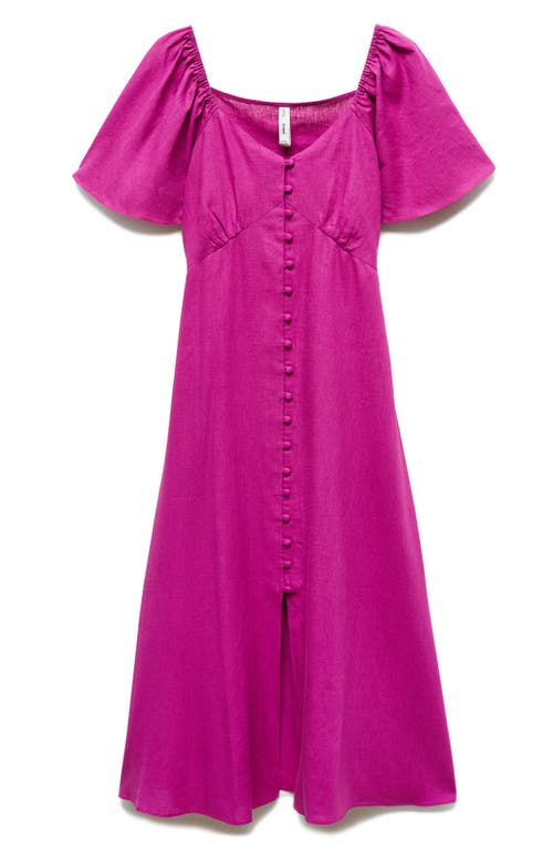 Shop Mango Flutter Sleeve Linen Blend Midi Dress In Medium Purple