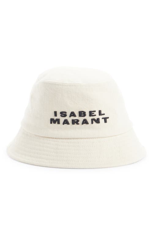 Shop Isabel Marant Haley Logo Embroidered Cotton Canvas Bucket Hat In Ecru/black